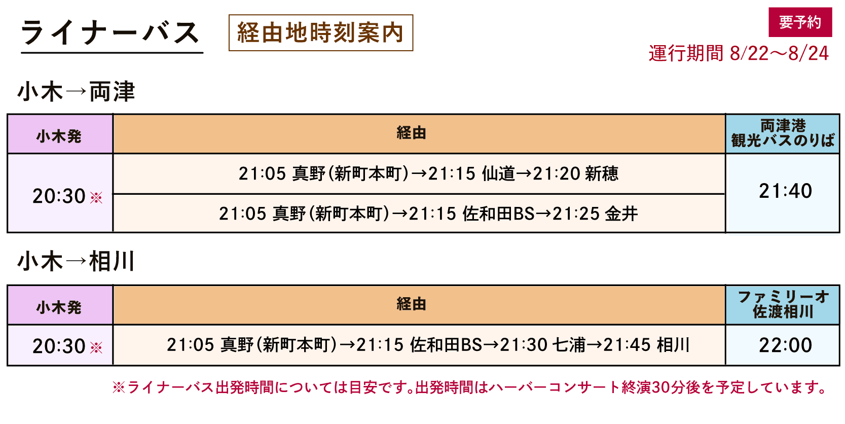ライナーバス EC2025バス運行表