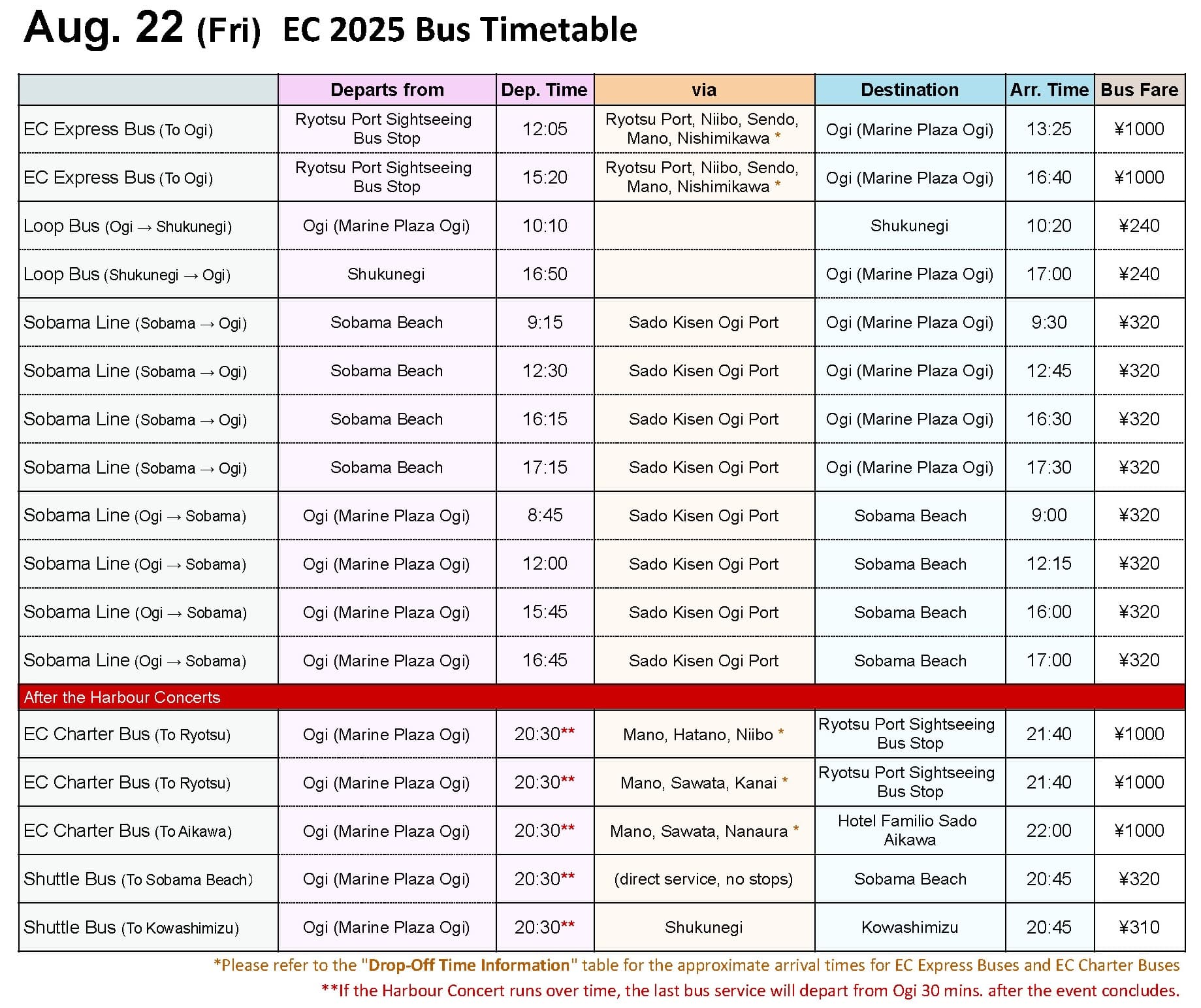 EC 2025 Bus Timetable FRI