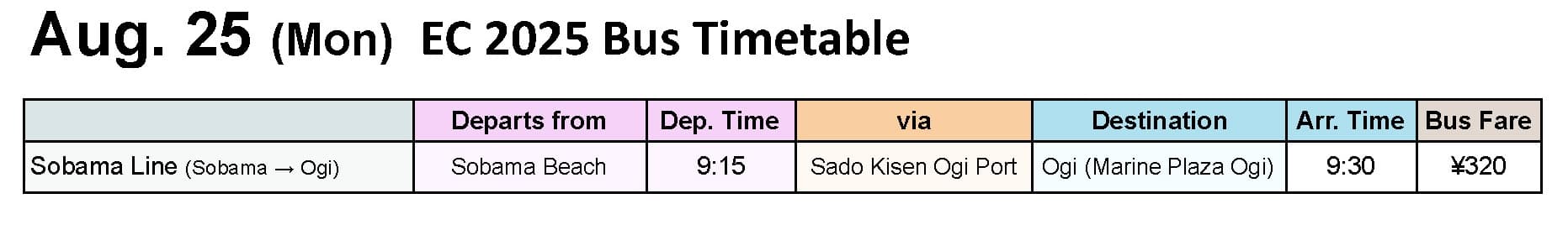 EC 2025 Bus Timetable MON