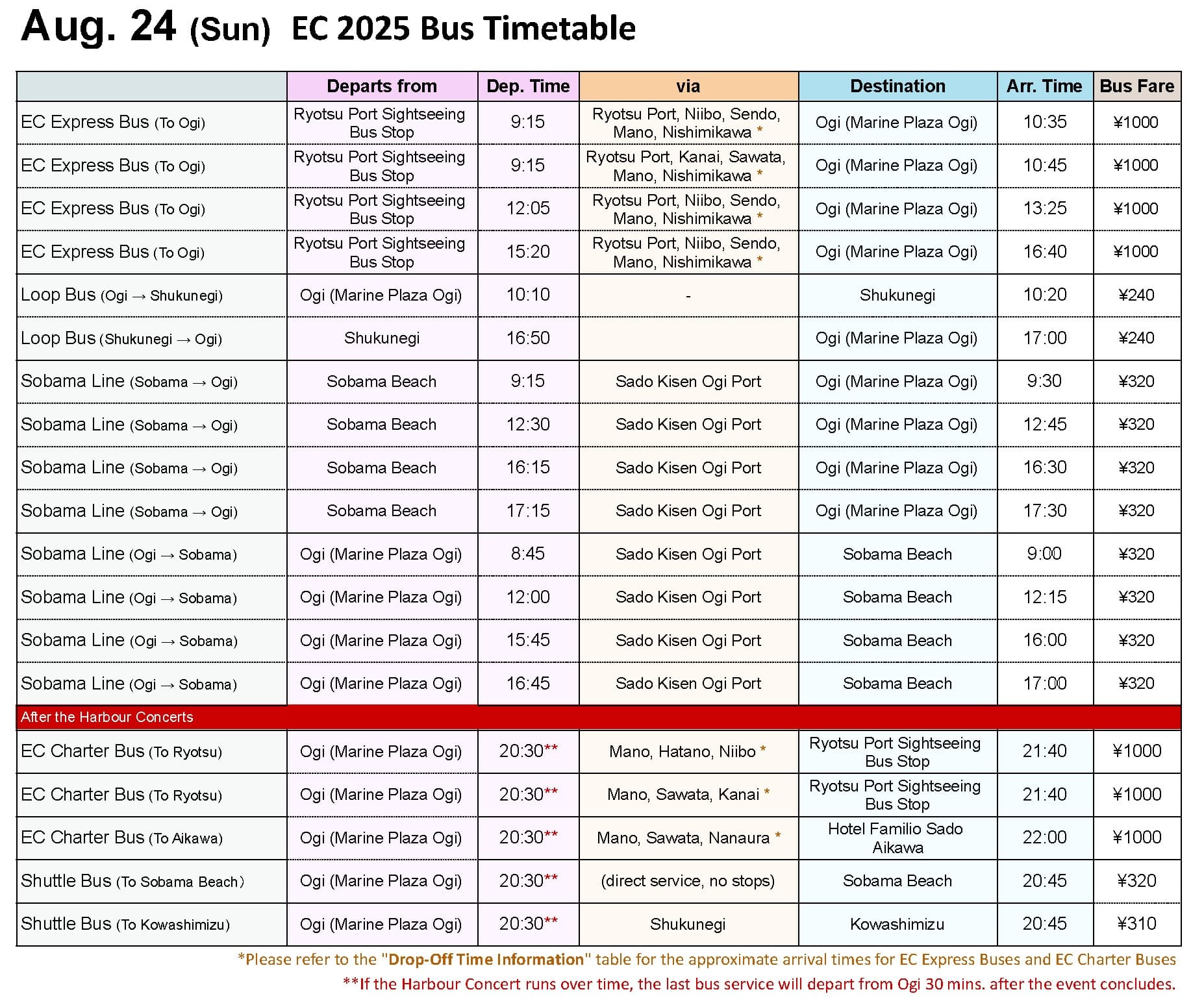 EC 2025 Bus Timetable SUN