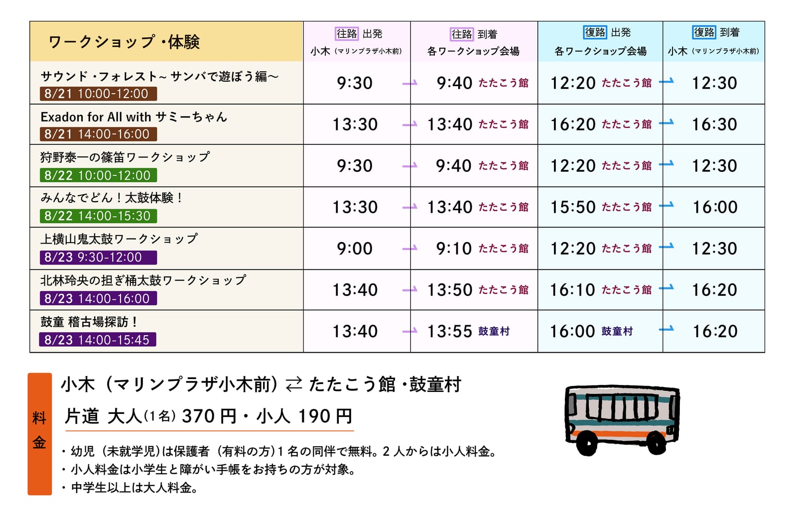 ワークショップバス時刻表