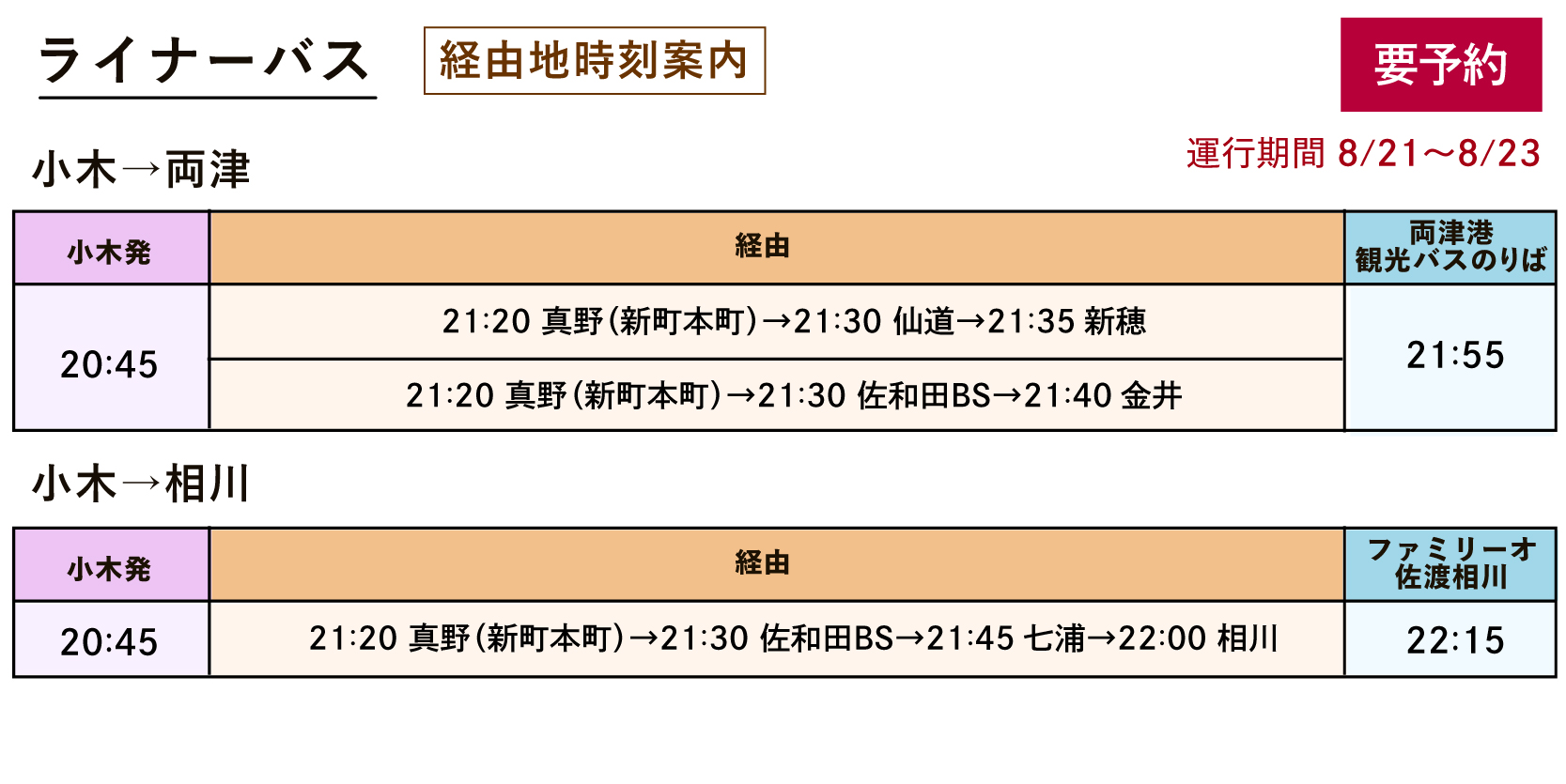 ライナーバス EC2026バス運行表